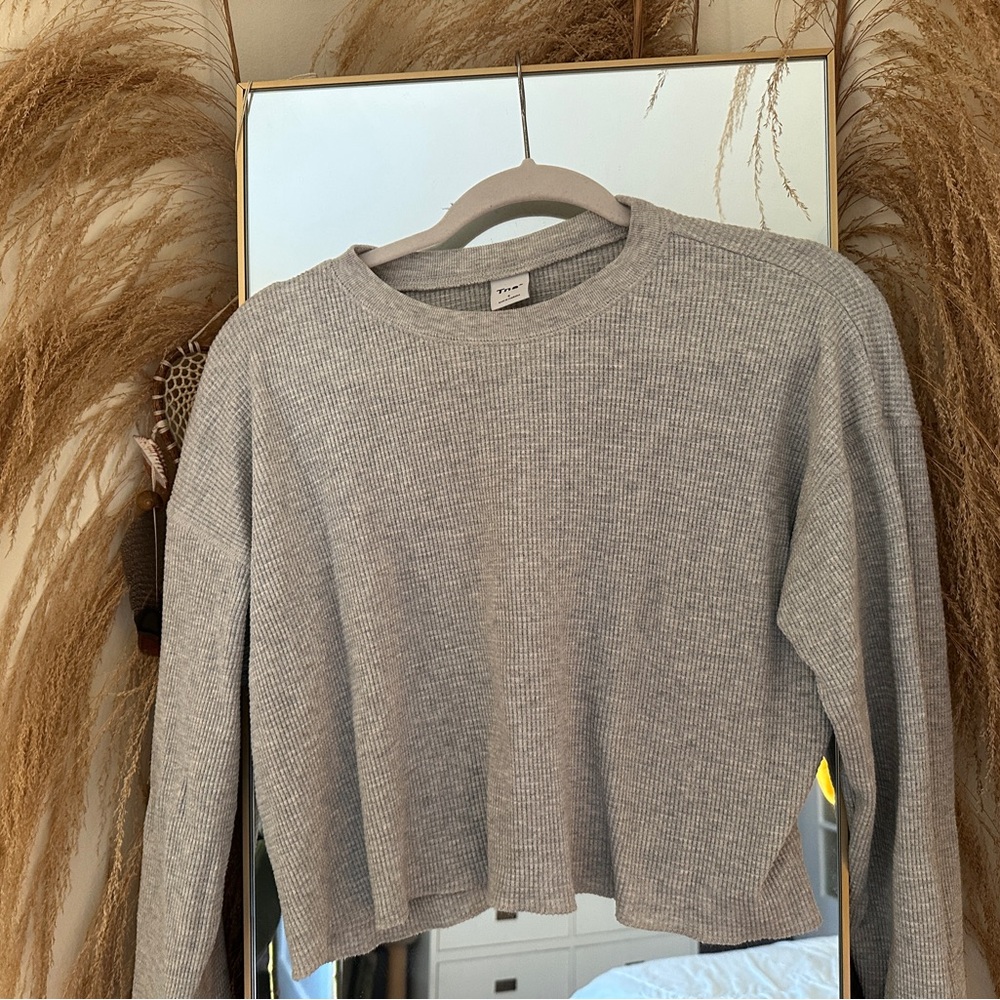Aritzia TNA waffle heather gray Gray Long Sleeve Top